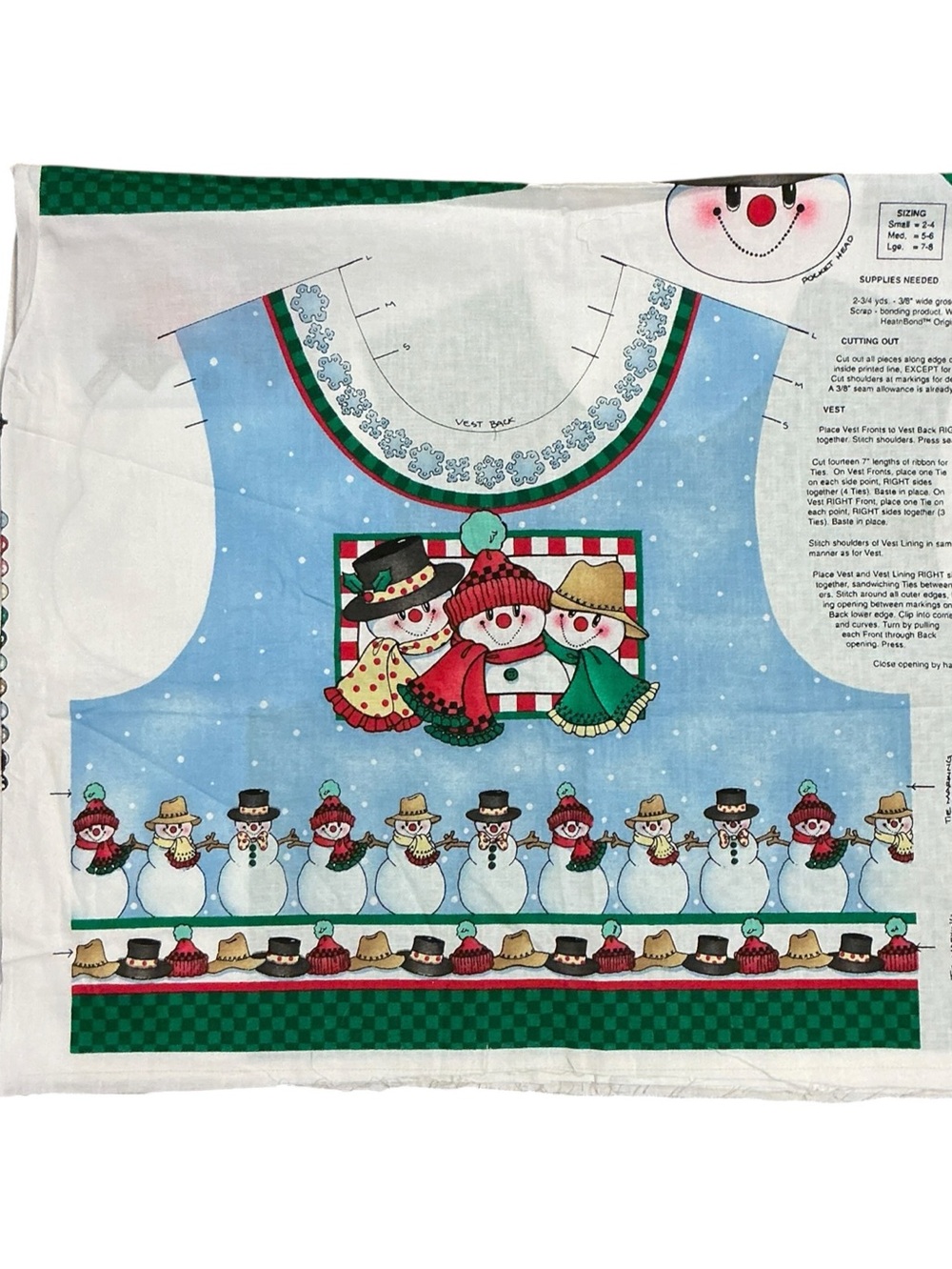 Snowlight Snowbright Children’s Christmas Holiday Vest Fabric Panel Sewing Craft